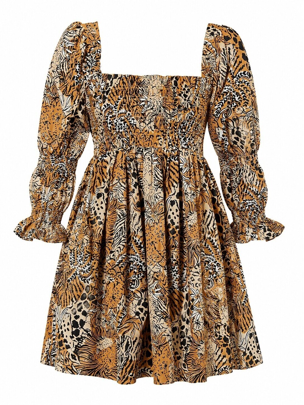 Lilly Pulitzer Beyonca Long Sleeve Smocked Dress Rattan Walk on the Wild Side XL